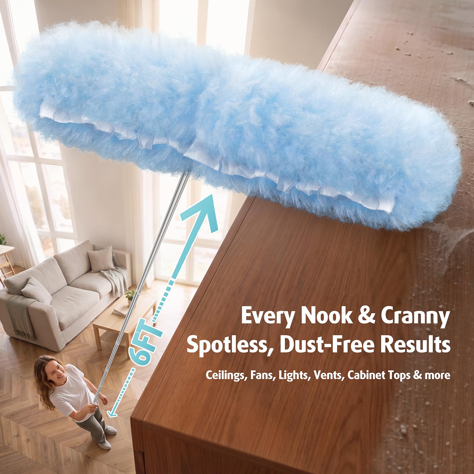 Recambio de plumero compatible con Swiffer Duster, 20 recambios de plumero con barra de extensión de 5 pies, kit de extensión de ventilador de techo, plumero desechable de 360 grados resistente para