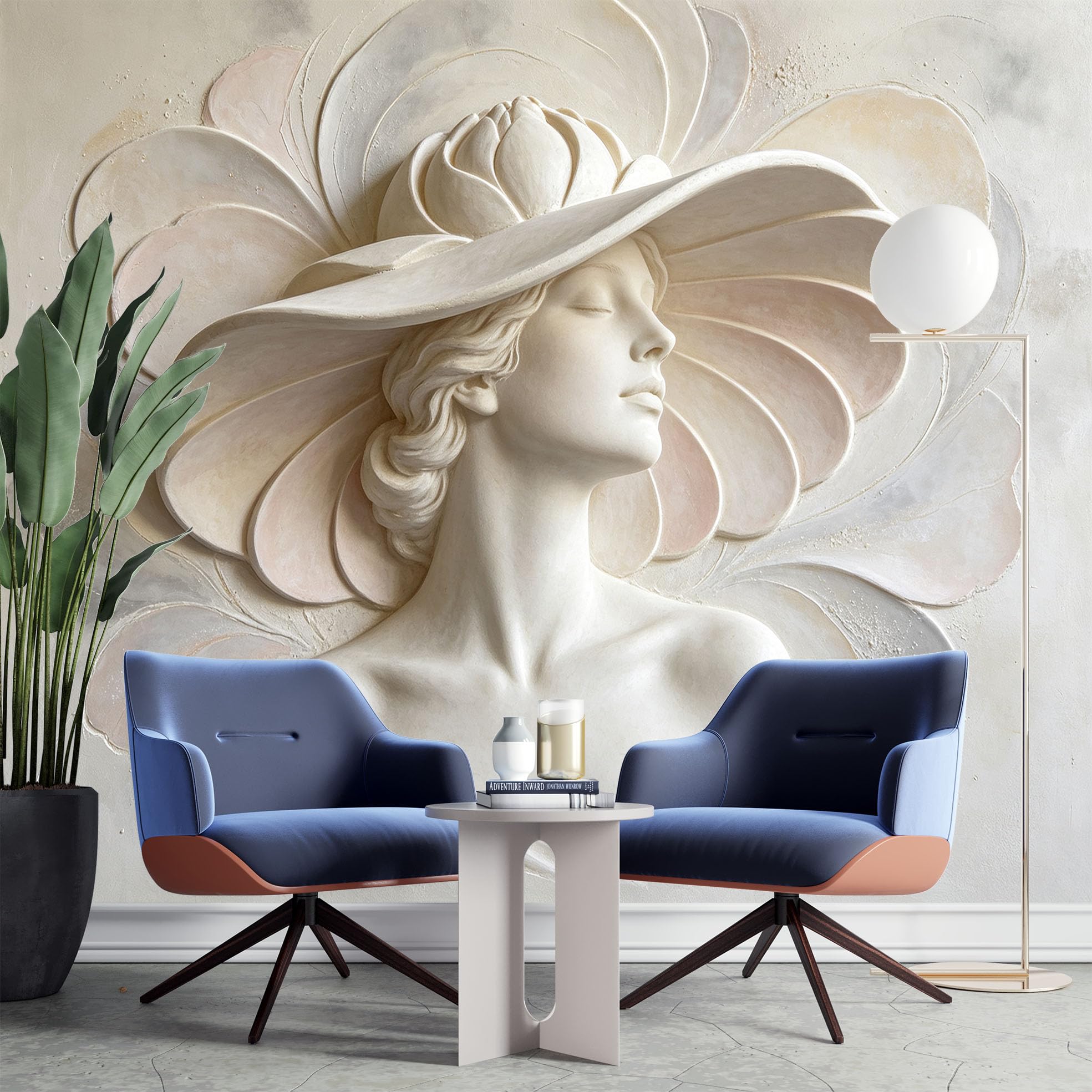 Papier Peint Intissé Fresque Murale Représentant Une Femme Élégante Coiffée D'Un Chapeau À Larges Bords Fleuri 200 x 140 cm Effet Photo 3D Moderne Décoration Fresque Murale pour Salon et Cham