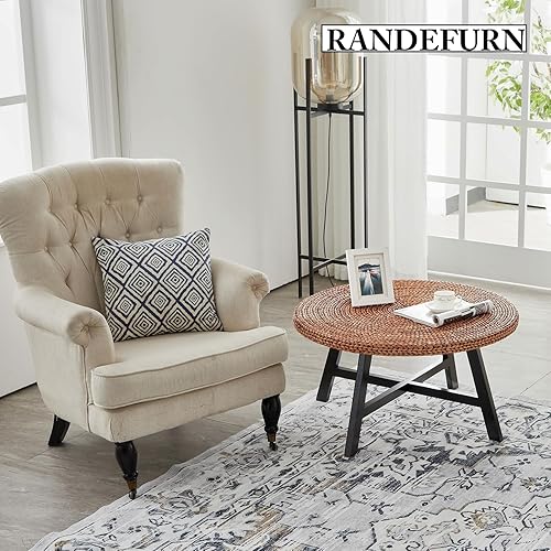 Miniatura 6 de RANDEFURN Mesa de centro redonda, mesa de cóctel de madera de pino maciza con marco en X y marco de X, fácil de montar, varios tamaños para sala de