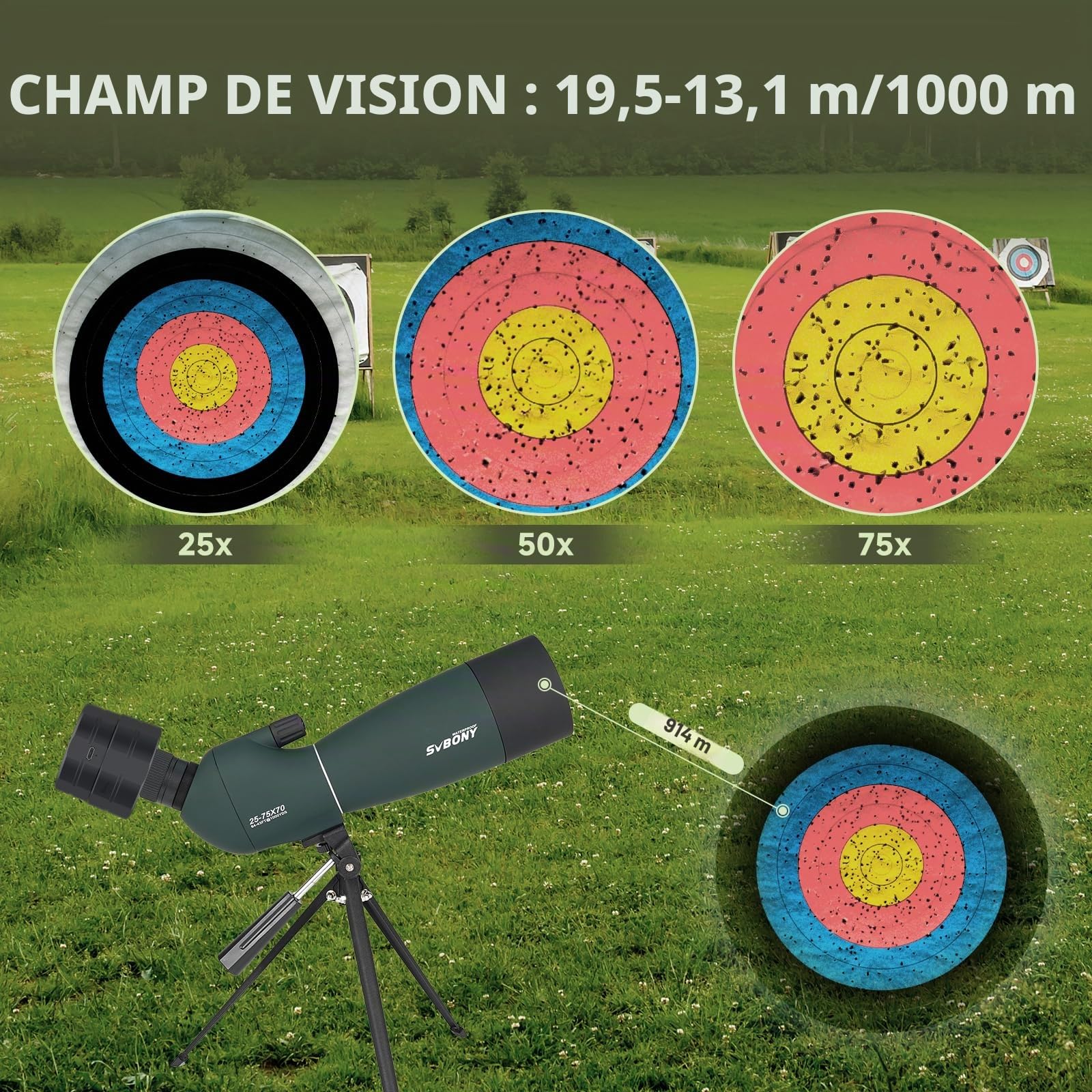Svbony SV28PLUS Upgrade 25-75x70 mm Longue-Vue, avec SC002 Wi-Fi Caméra, BAK4 A5 Rouge vin FMC Revêtement, Longue-Vue avec Téléphone Adaptateur, Sac Trépied, pour Observation des Oiseaux, Photographie