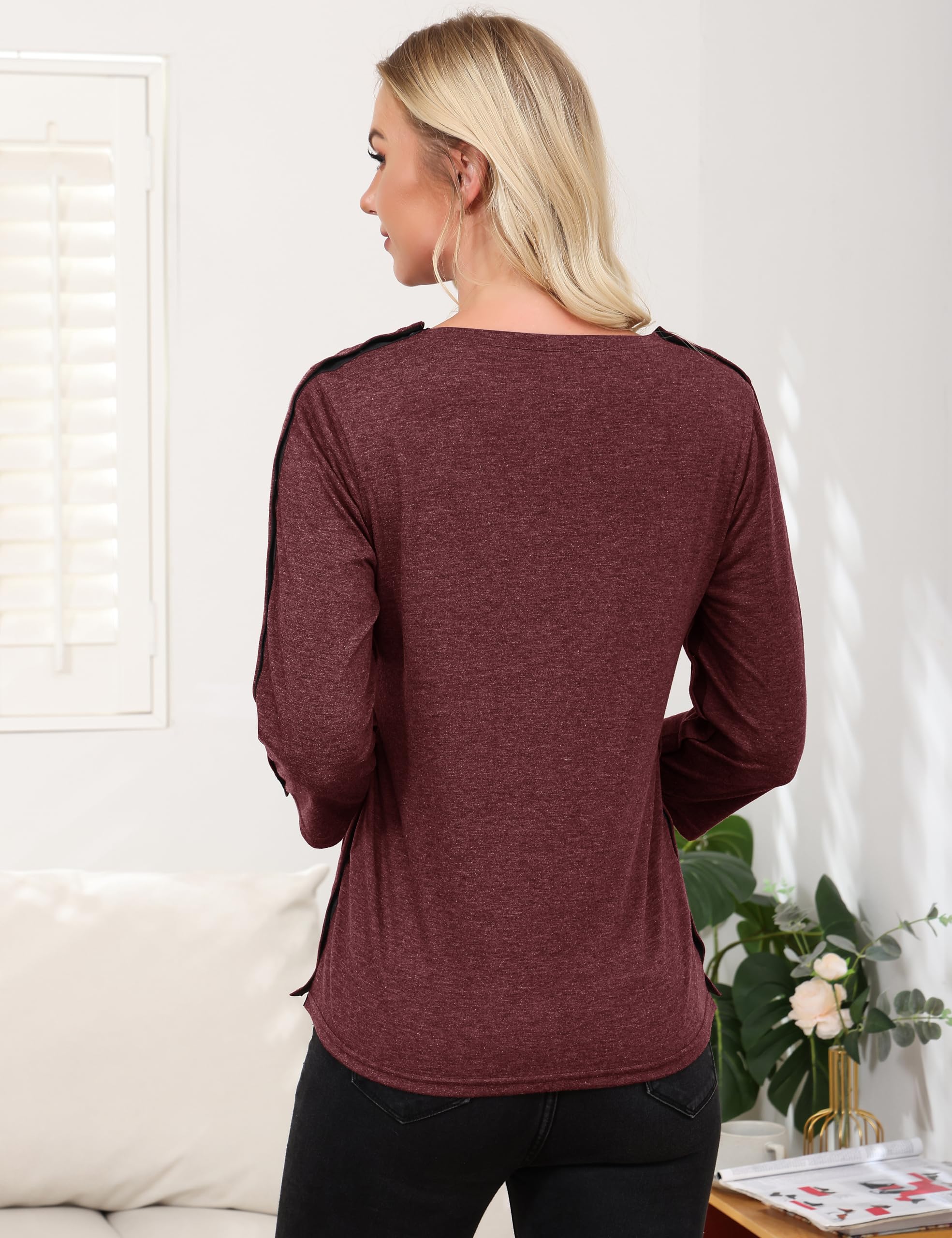 Women's Post Shoulder Surgery Recovery Shirts Tear Away 3/4 Sleeve Full Open Side Snap Chemo Adaptive Clothing