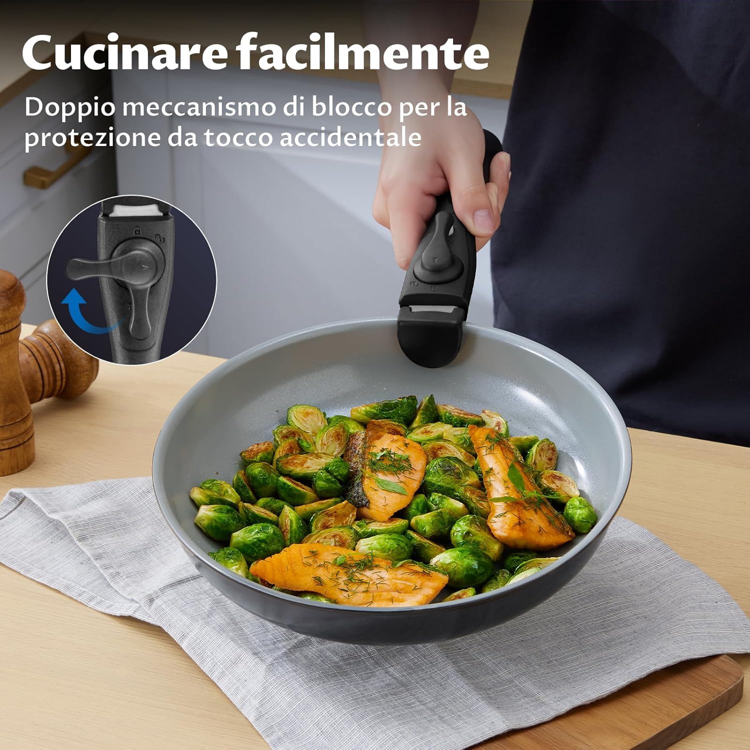 BEZIA Set pentole antiaderenti induzione con sano rivestimento in ceramica | Set pentole e padelle da 10 pezzi con manici staccabili, set da cucina per camper a induzione con manici rimovibili