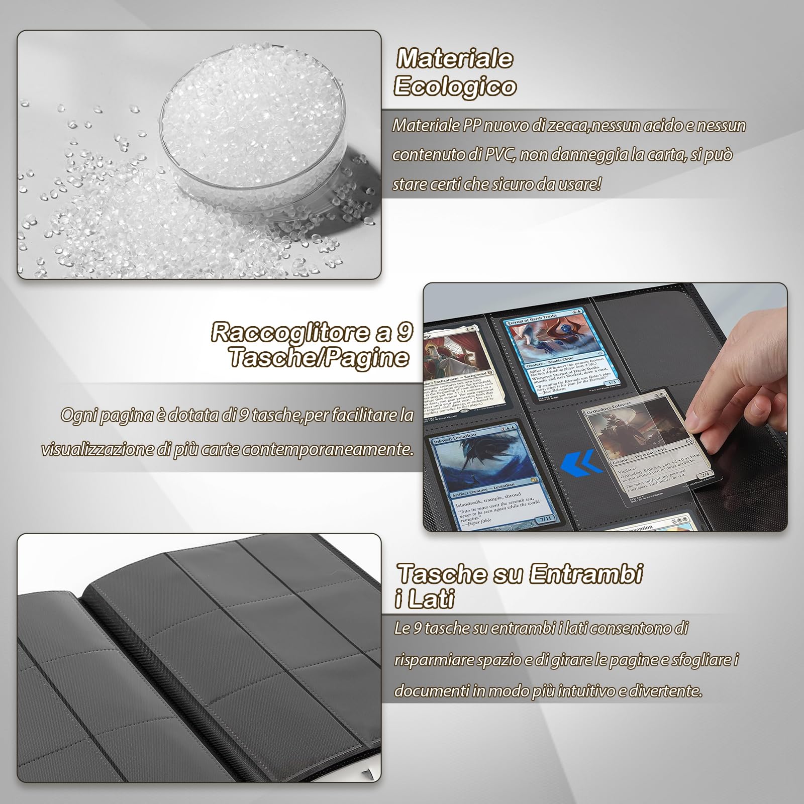 Album Carte Raccoglitore, 468 Grande Album Carte, Legame Portatile e Impermeabile in PU per Carte MTG/TCG/CALCIO-BASEBALL/Carte da Scambio (Nero) - 4