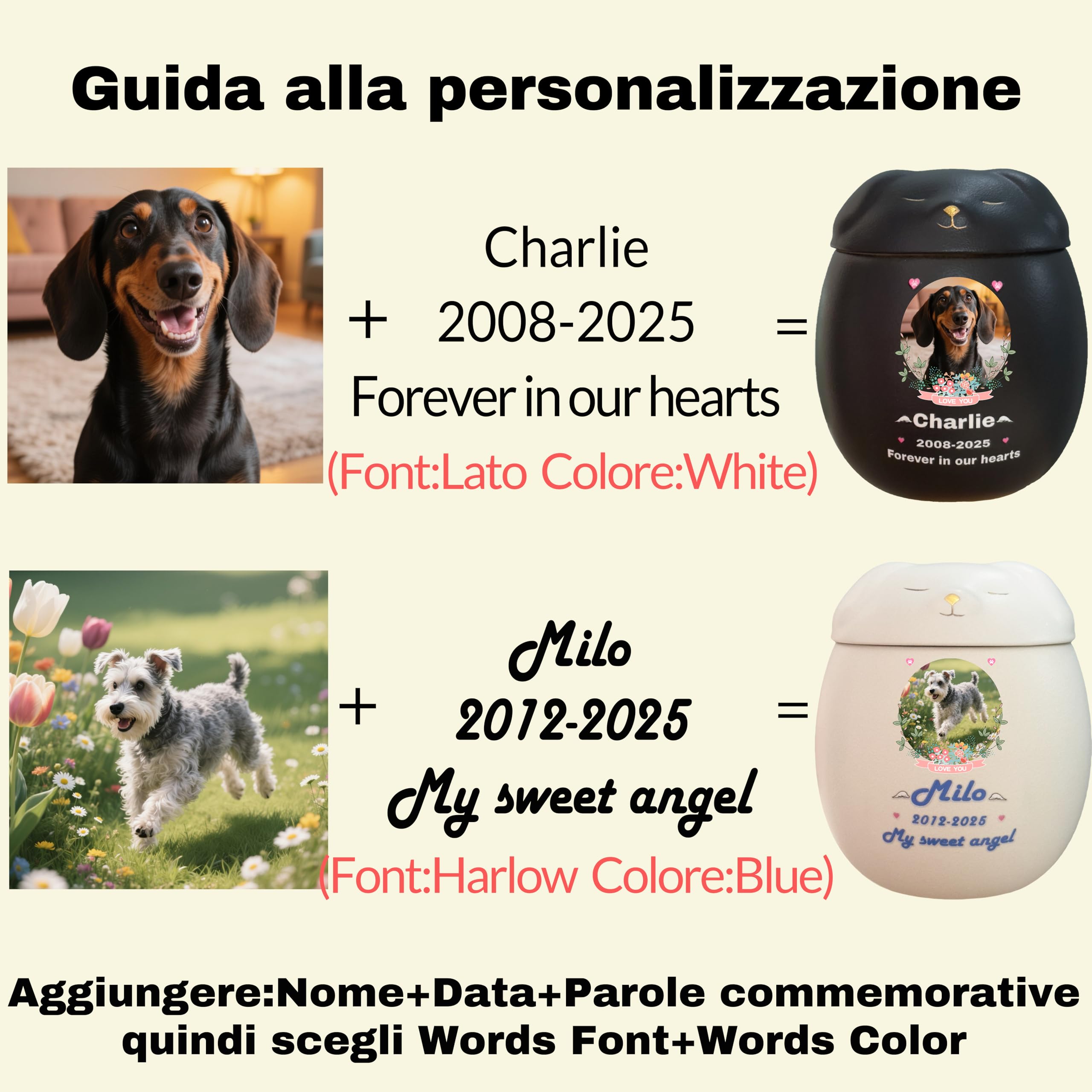 Urna per cani personalizzata,Urne per animali domestici per cani, domestici, ceneri,Urna in ceramica | Fatto a mano su misura (Nero, Piccolo (Adatto per ceneri inferiori a ≤ 10 kg))