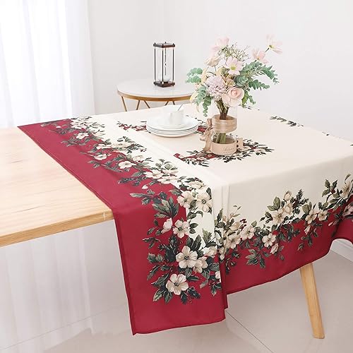 Miniatura 4 de Wewoch Mantel decorativo de Navidad con estampado floral, impermeable y resistente a las manchas, adecuado para vacaciones, comedor, fiestas (60 x