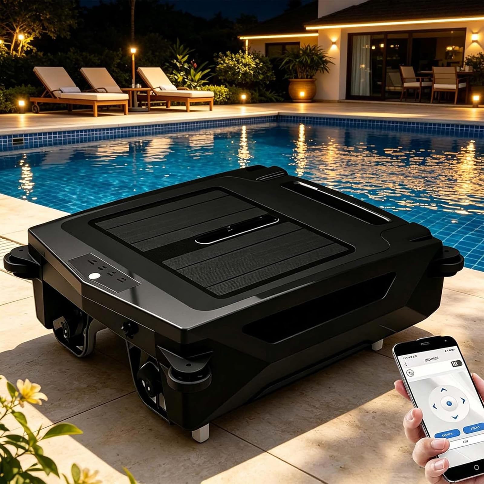 Kindevieft Pool S-urface Skimmer Robot, Solar & Fast Dual Charging Continuous Cleaning, 3.8l Large Debris Bag, App Control, Smart Obstacle Avoidance, Anti-Entanglement Black