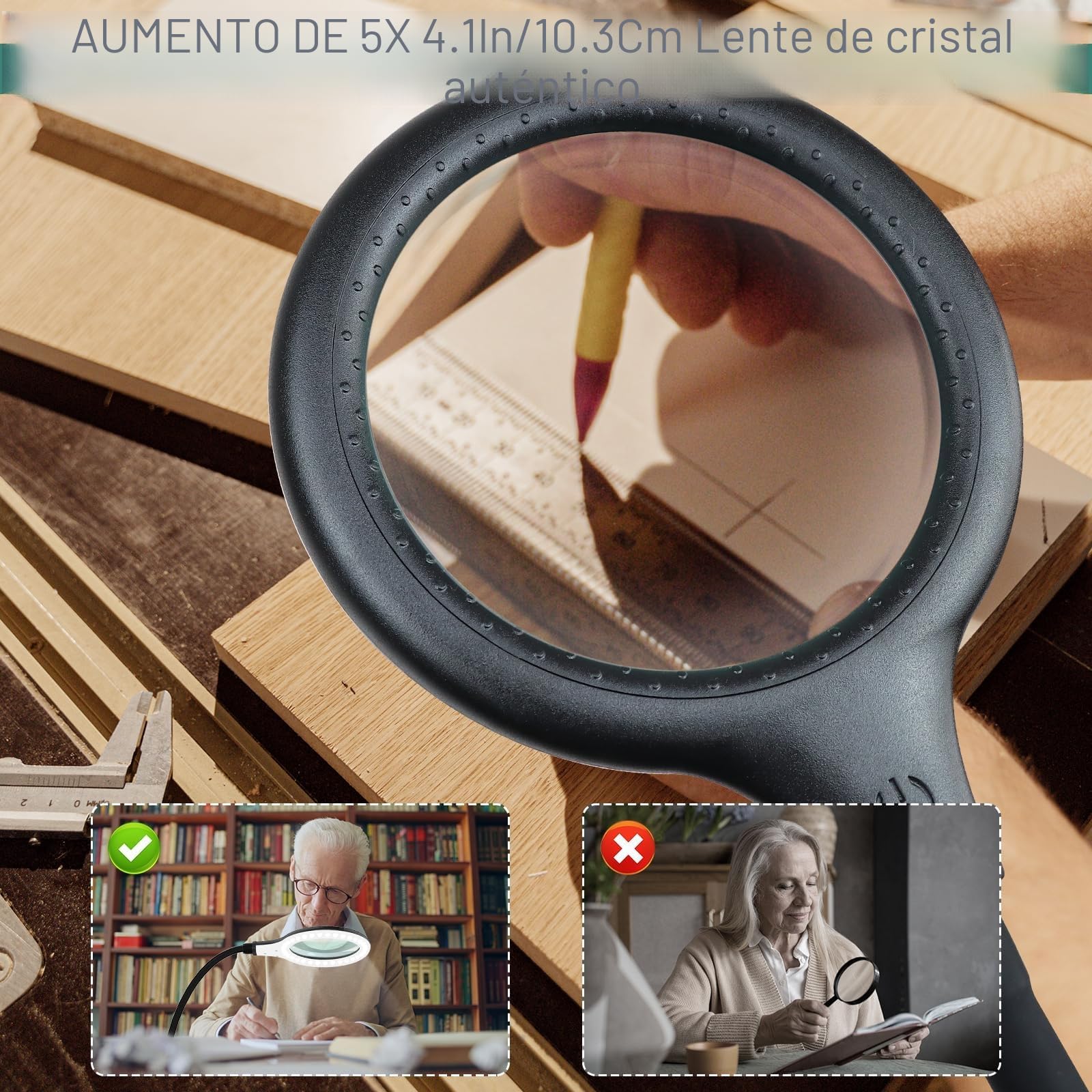 Lámpara de pie con lupa con luz, lupa manos libres con cuello de cisne flexible, lupa regulable con luz LED brillante para leer, trabajo cercano, manualidades, 30*20*5CM, DLXK-1
