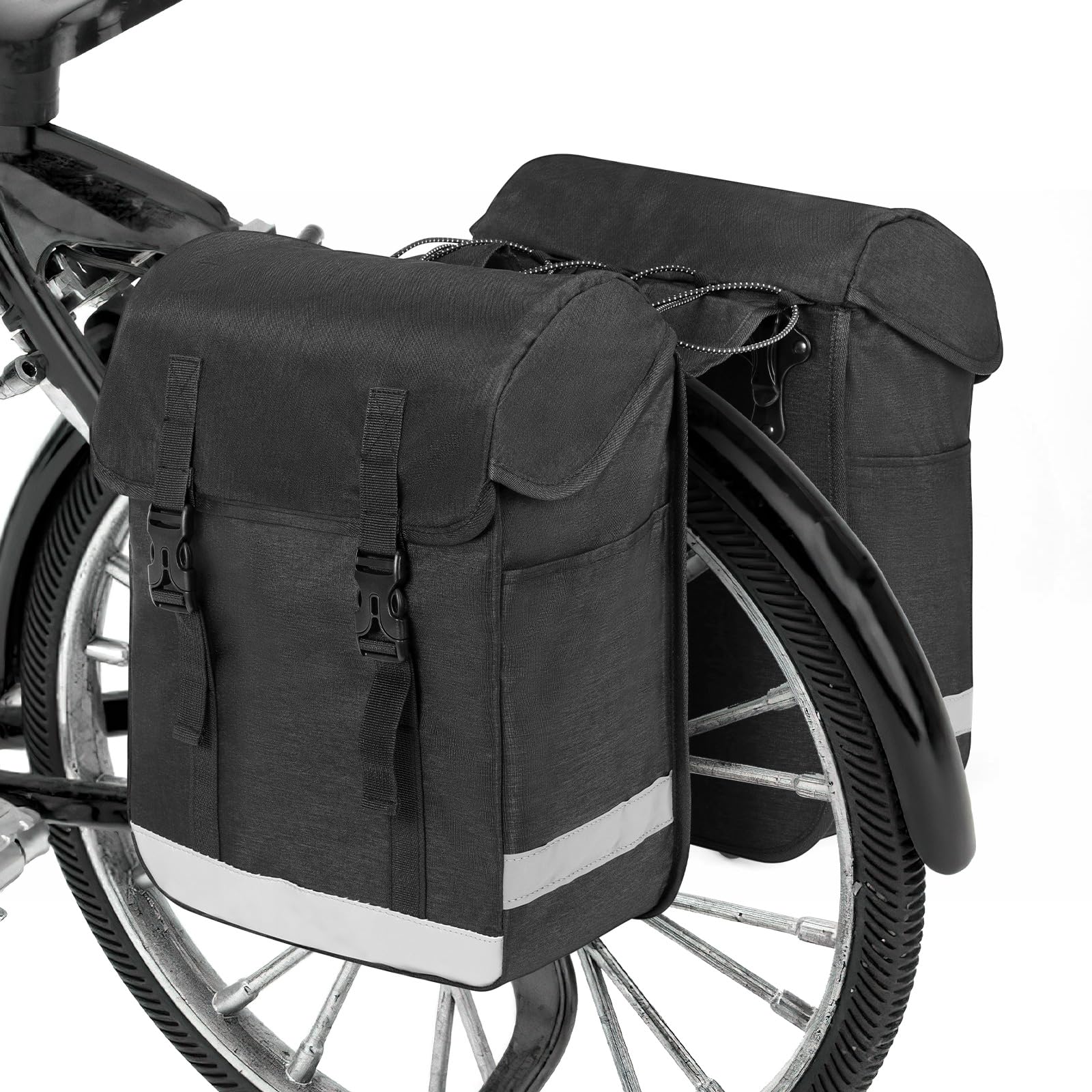 Borse 33L Bicicletta Portapacchi Borsa Doppia per Bicicletta Posteriore Doppia Borsa per Portapacchi, Grande Capacità Borsa Bici con Striscia Fluorescente Doppia Borse Posteriore per MTB Ebike