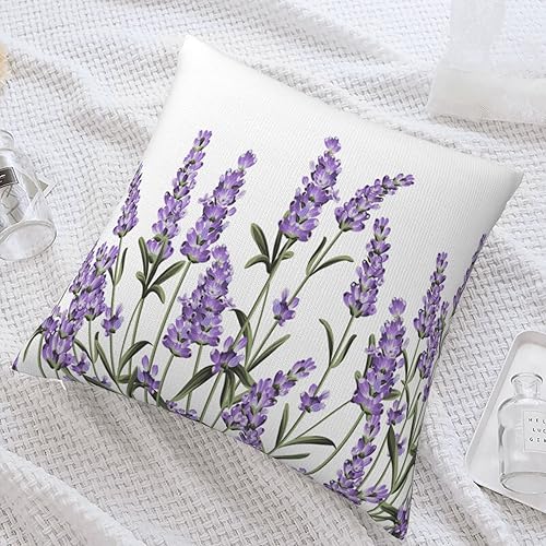 Miniatura 6 de Fundas de almohada de flores de lavanda moradas con ilustración vectorial floral, funda de almohada decorativa para el hogar, sofá, oficina, 18 x 18