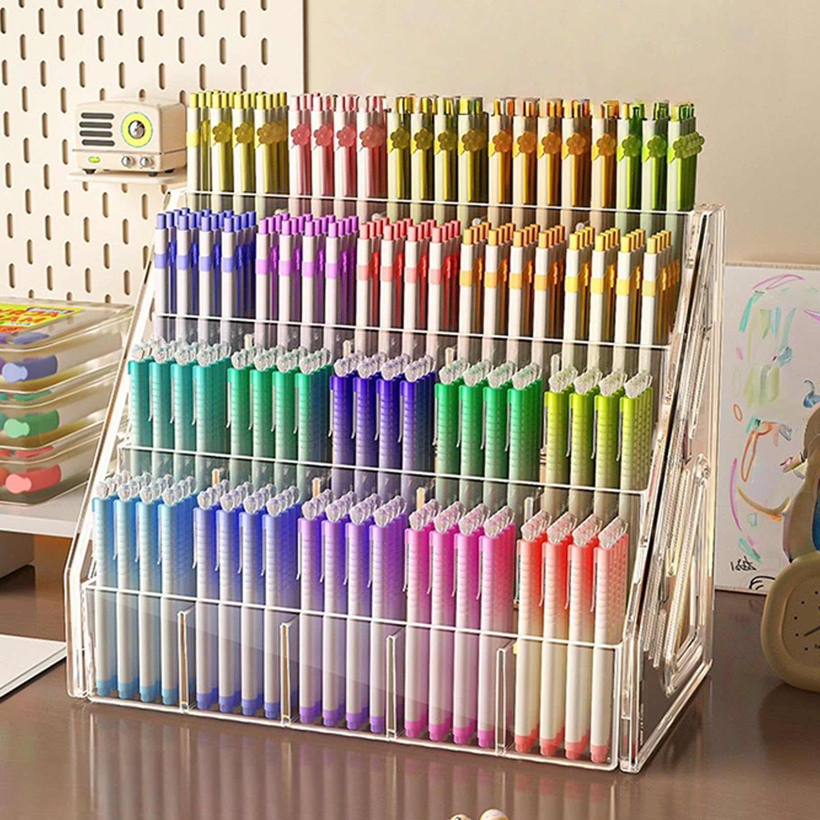Desktop Stift Organizer mit mehreren Steckplätzen, Acryl Markierungsstift Rack für Zeichenstifte, Aquarell Marker, Textmarker, Studenten
