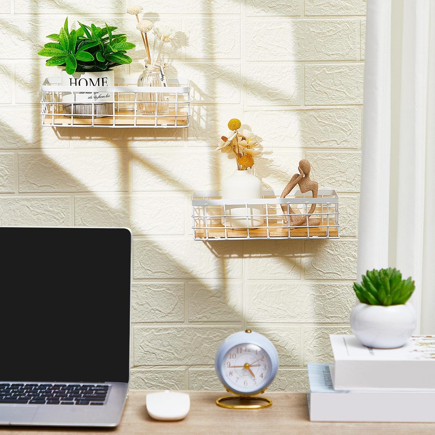 Funrous 2 Pcs Metal Small Wire Basket Wall Hanging Wire Basket Hang Small Bathroom Kitchen Storage Organizer Toilet Paper Mesh Storage Bin Shelf Rack with Base(White,9.84 x 3.94 x 2.76 Inches) image 4
