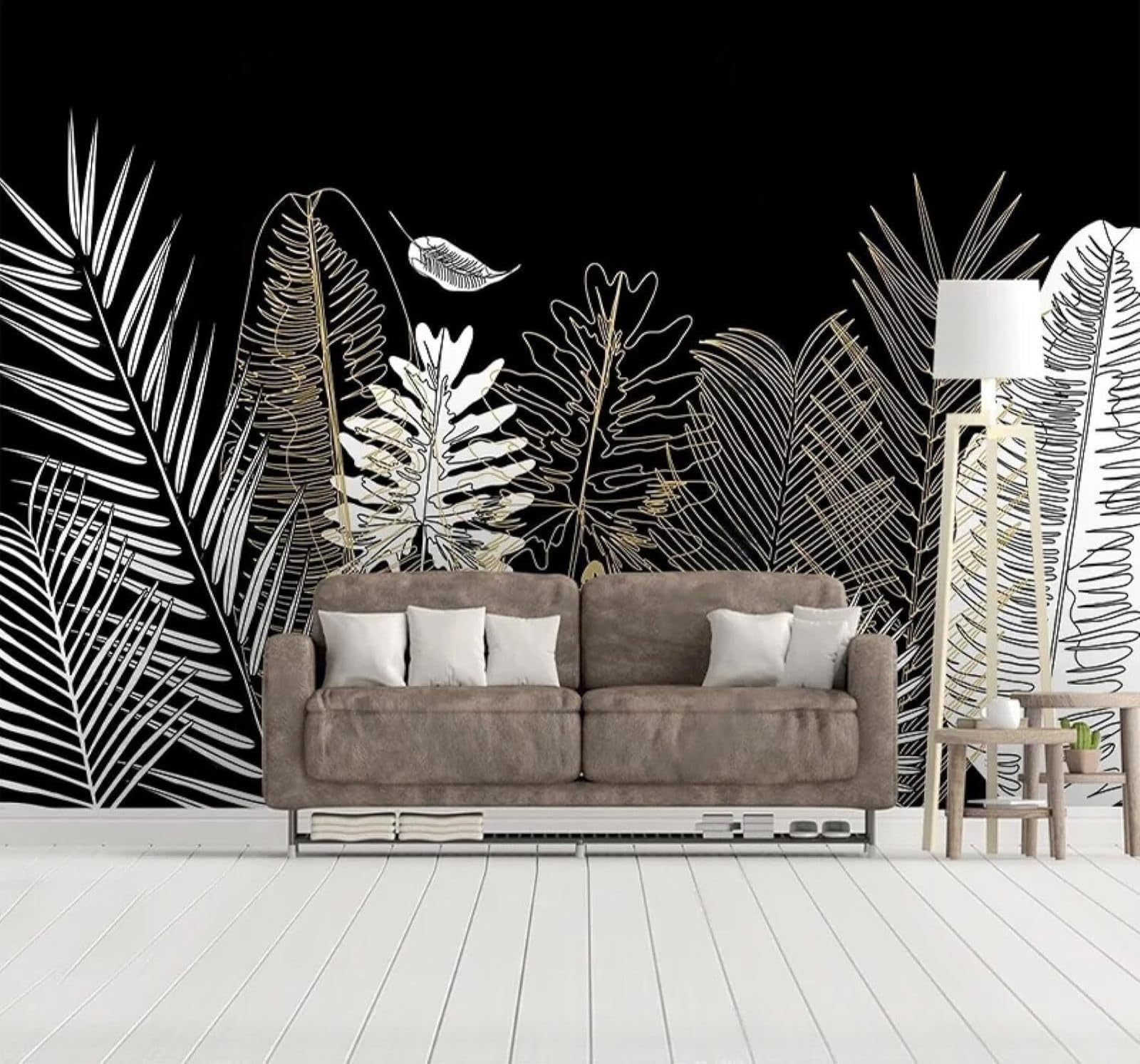 XLMING Minimalist Gold Tropical Palm Leaves Art 3D Wallpaper Luxury Silk Study Dining Feature Sofa Grey Bedroom Living Room Tv Decorative Wall-350cm×256cm