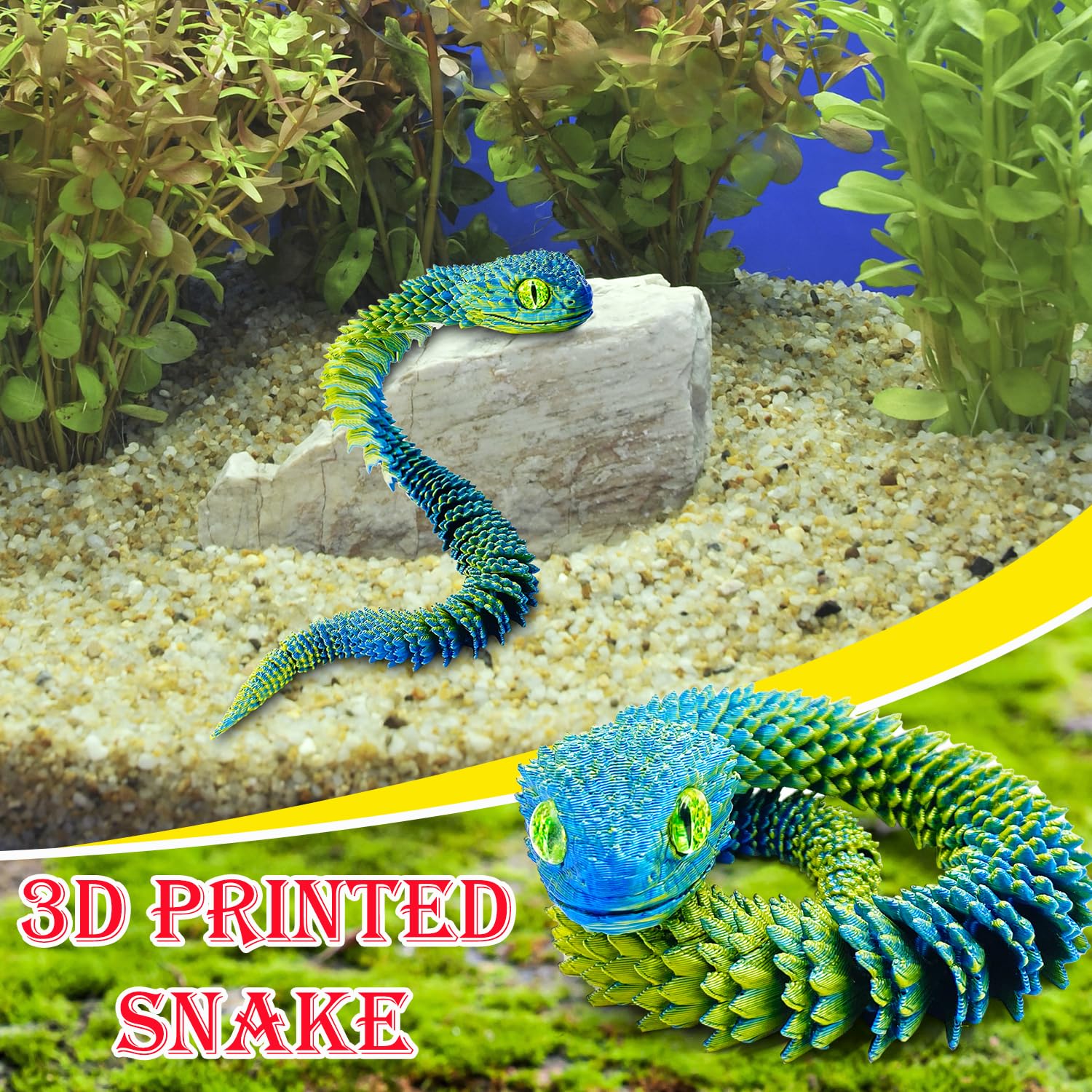 Serpente Flessibile Stampato In 3D - Cobra Decorativo In PLA Nero/rosso, Lunghezza 65,5 Cm, Per Scrivania E Decorazioni Horror