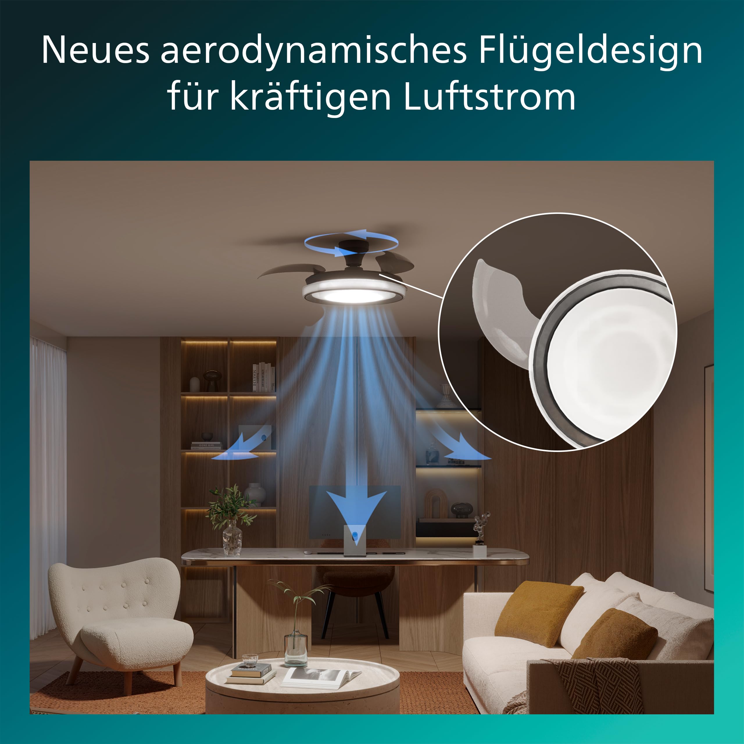 Philips Bliss Deckenventilator mit LED-Licht, 106 cm, 4.500 Lumen, dimmbar, Fernbedienung, Schwarz