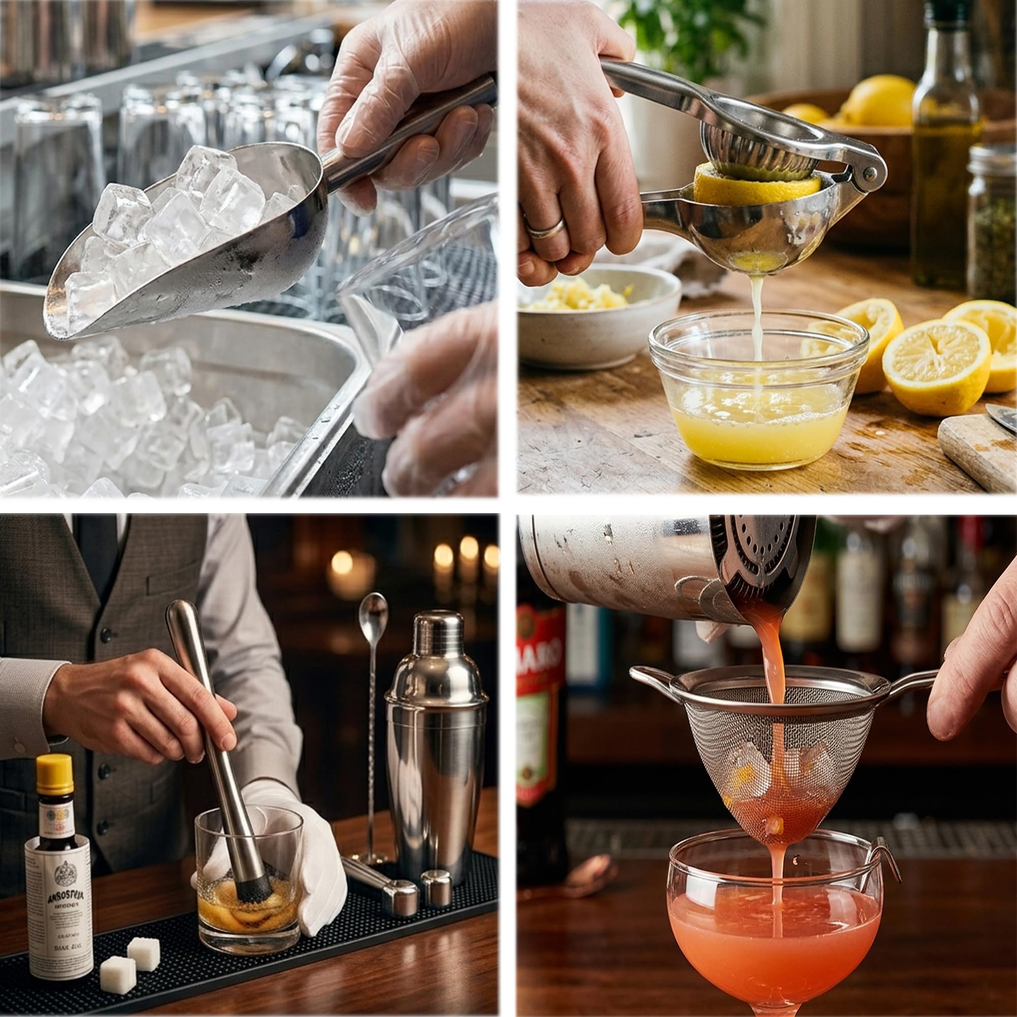 Kit de Coctelera 25 Piezas, Shaker Boston 700ml de Doble Pared en Acero Inoxidable 304, Set de Barman Completo con Soporte de Bambú, Recetas y Accesorios para Mezclar Bebidas y Regalar
