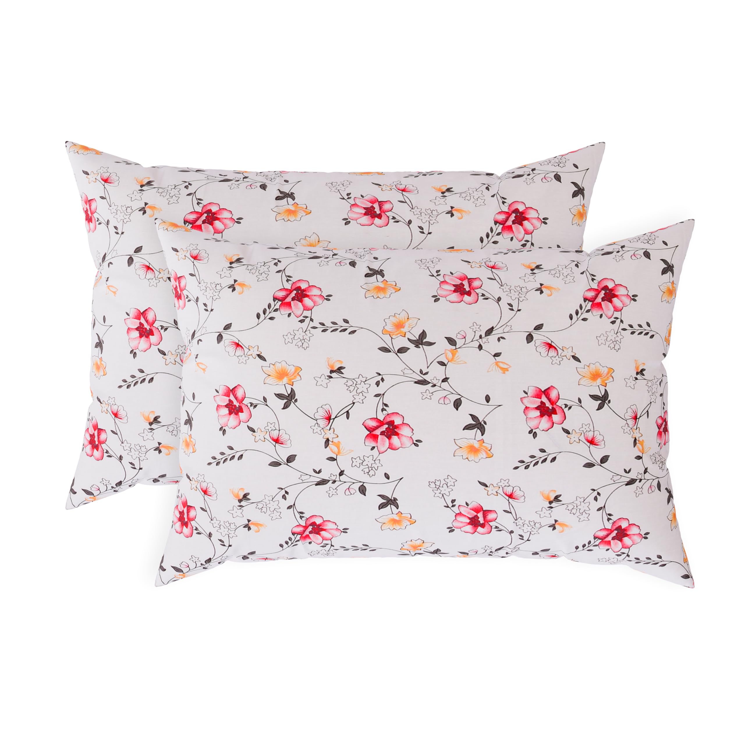 LINENWALAS 100% Cotton Percale King Size Pillow Case Set of 2, Crisp and Cooling 200 TC, Premium Cotton Printed Bed Pillow Covers (20X36 inch, Reverie Bloom), White