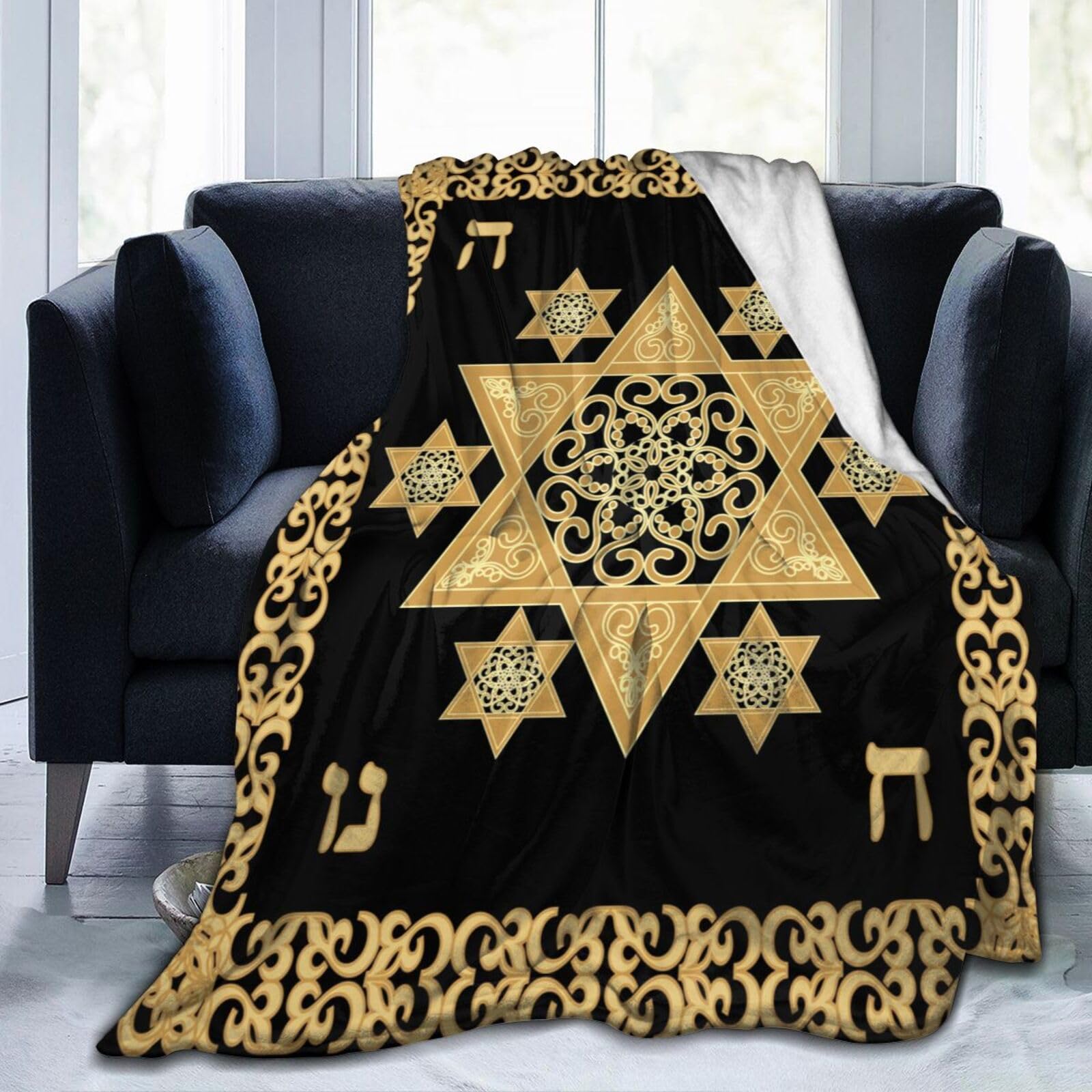 Hanukkah Flannel Throw Blanket – Cozy Star Of David Pattern, 50x40 Inches, Soft Bed Couch Blanket For Home & Travel