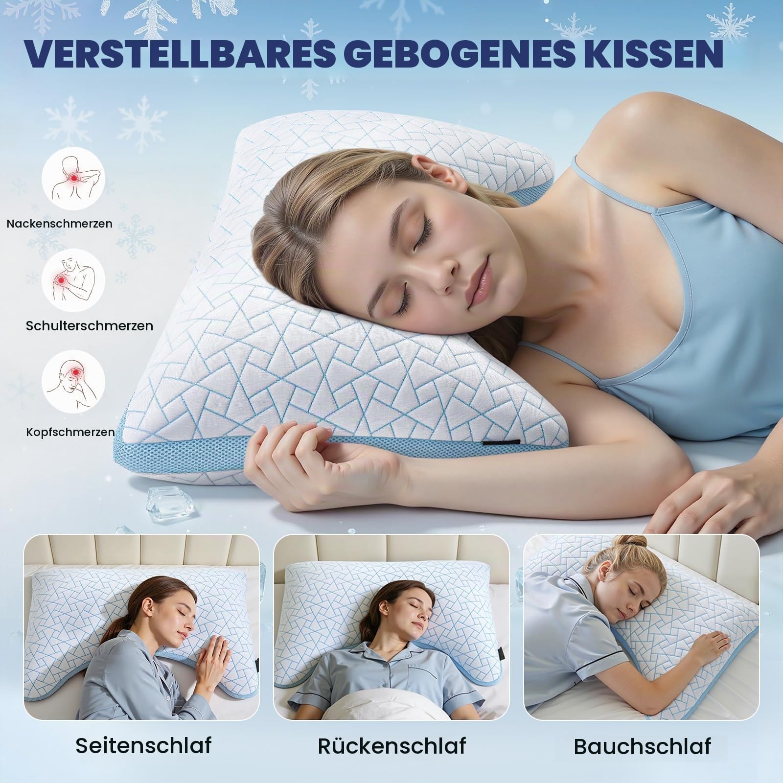Verstellbares Memory Foam Kopfkissen, Seitenschläferkissen mit Nackenstütze | King Size, Ergonomische Kurve, Höhe/Festigkeit Anpassbar, Waschbarer Zweiseitiger Bezug, Bambusseite, Kühlseite, OEKO-TEX