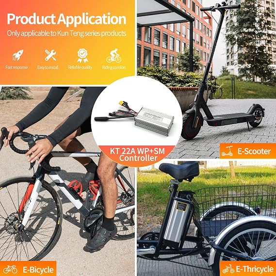 Ebike 36V/48V 500W Controller KUNTENG(KT) 22A Brushless Motor Controller for Electric Bike Kit Compatible with KT LCD3 LCD4 LCD5 LCD7 Display (22A XT60 Motor Waterproof Plug)