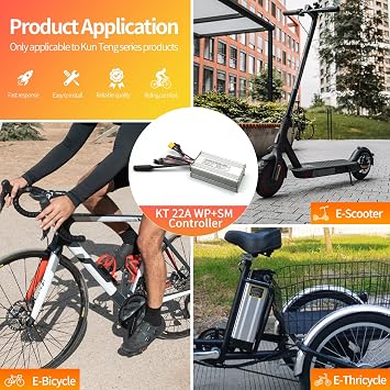 Ebike 36V/48V 500W Controller KUNTENG(KT) 22A Brushless Motor Controller for Electric Bike Kit Compatible with KT LCD3 LCD4 LCD5 LCD7 Display (22A XT60 Motor Waterproof Plug)