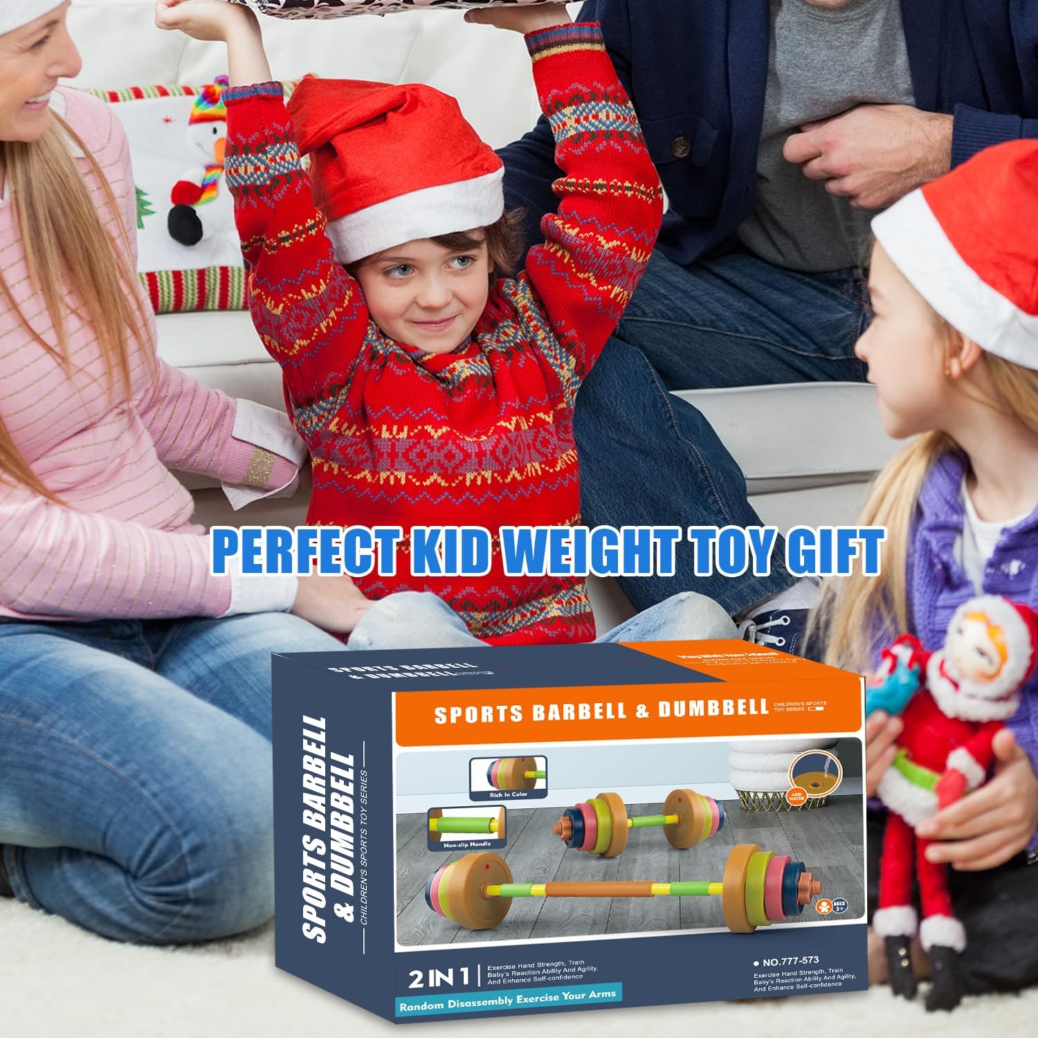 Kids Exercise Weight Set, Barbell and Dumbbell Workout Equipment, Toddler Beginner Gym Toy for Pretend Play Lifting Exercise & Fitness, Adjustable Fill with Sand or Water