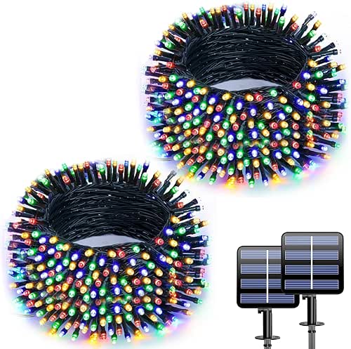 Solar Christmas Lights, 2 Pack 66FT 200 LEDs with 8