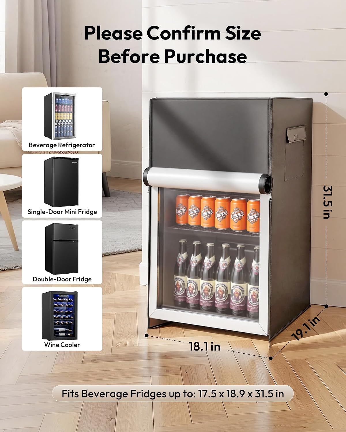 EUHOMY Outdoor Refrigerator Cover, Waterproof and Dustproof Upright Mini Fridge Covers, Freezer Cover for 3.2 Cu.ft Beverage Refrigerator Fridge (19.1" D x 18.1" W x 31.5" H), Black