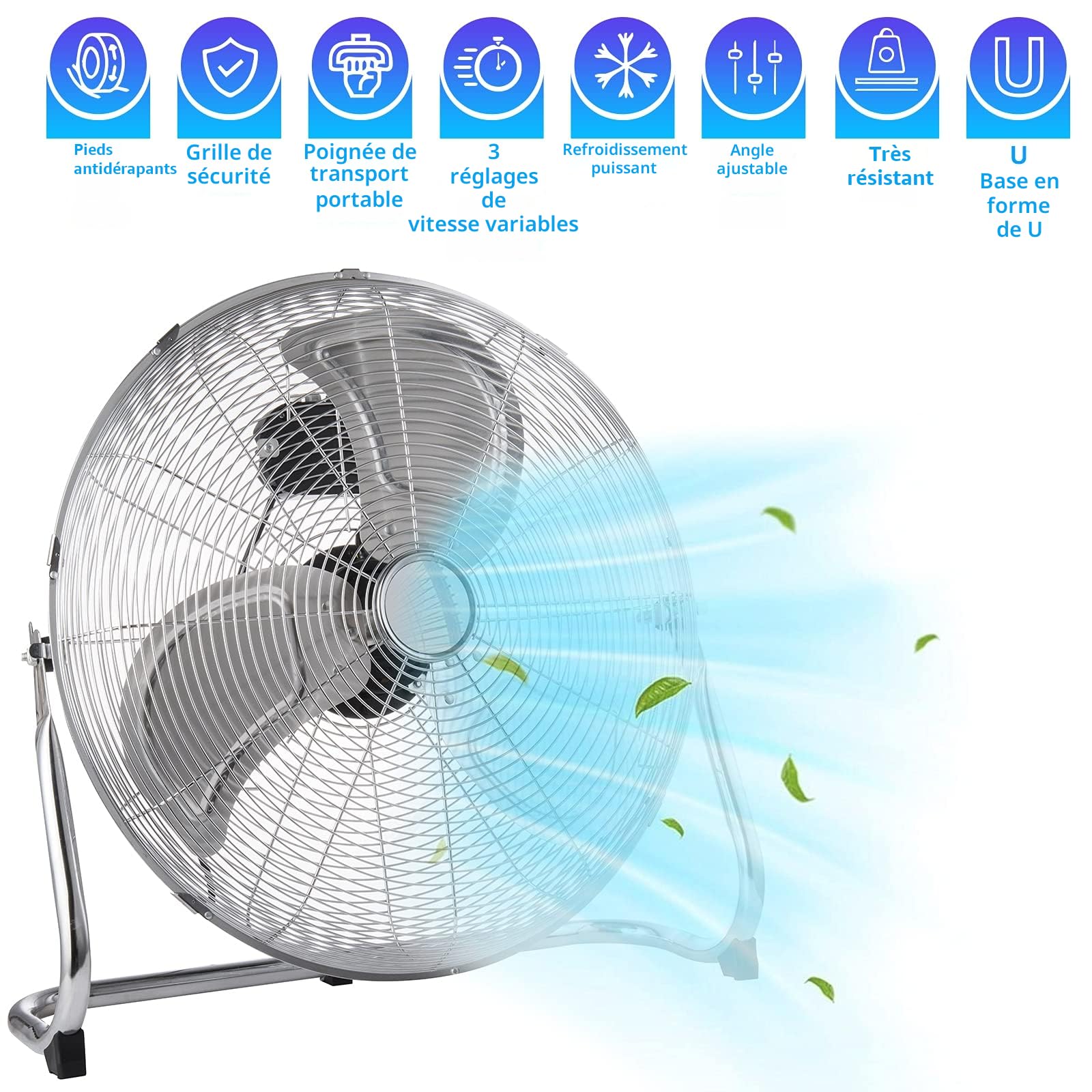 Senelux Ventilateur de sol - Ventilateur de gymnase chromé Ventilateur électrique portable de 30,5 cm à 3 vitesses avec fonction d'inclinaison