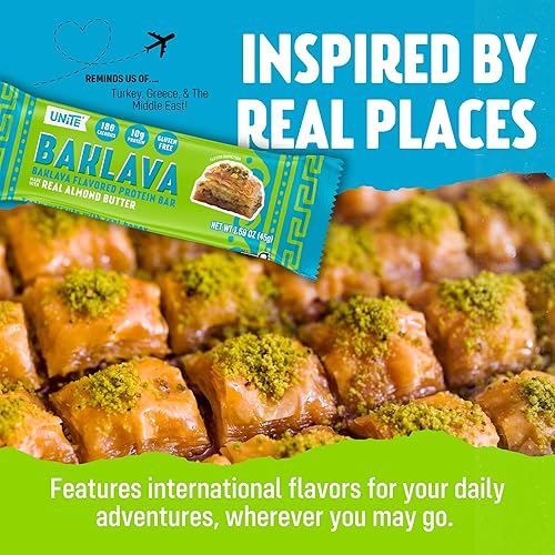 Miniatura 6 de UNiTE Baklava - Barras de proteína, paquete de 12, 1.59 onzas, 0.35 onzas de proteína, barra alta en fibra, mantequilla de almendras, ingredientes