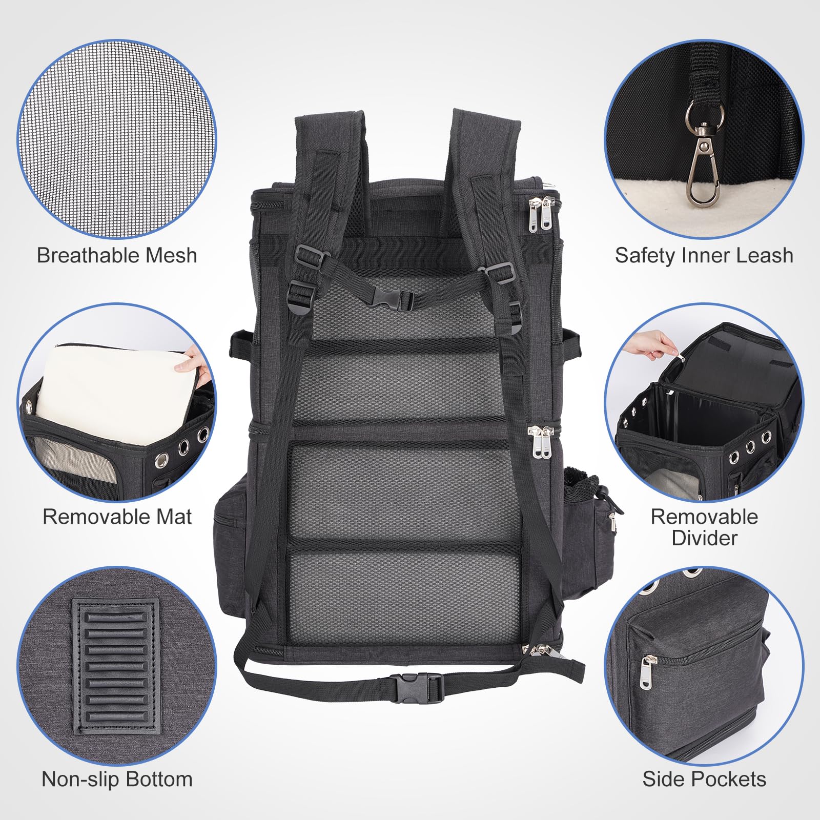 Zaino 2 in 1 per gatti 2 in 1, doppio scomparto con divisorio rimovibile, trasportino per gatti grandi fino a 12 kg, portatile per viaggi e passeggiate, nero