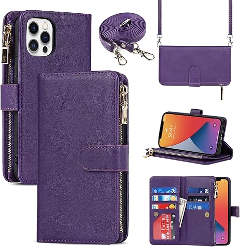Jaorty Funda para iPhone 12 Pro Max con tarjetero para tarjetas de crédito, iPhone 12 Pro Max, funda cruzada con correa para el hombro, bolsillo con