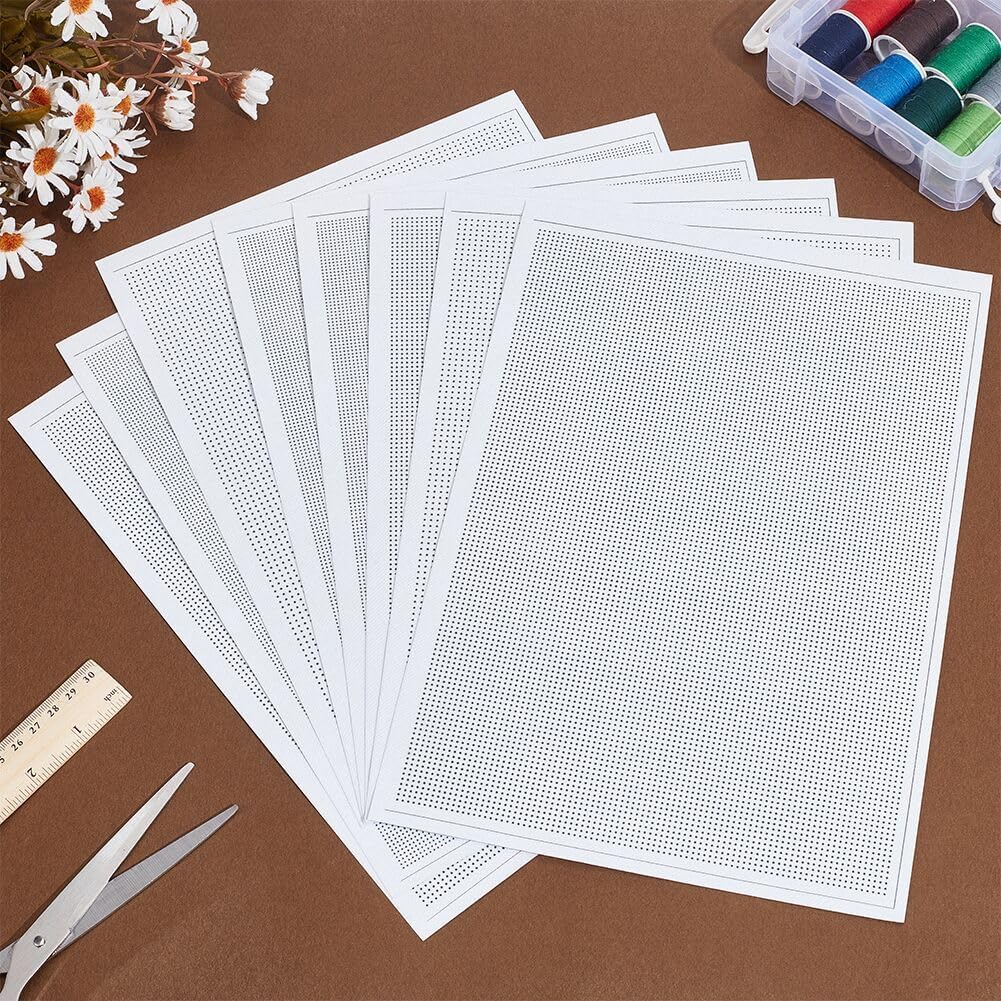 FREEBLOSS 8Pcs Sashiko Water Soluble Embroidery Patterns Hand Sewing Embroidery Stabilizers Stick and Stitch Embroidery Paper Cross Stitch Blanks Embroidery Patterns for Sewing Lovers 9/11/14CT