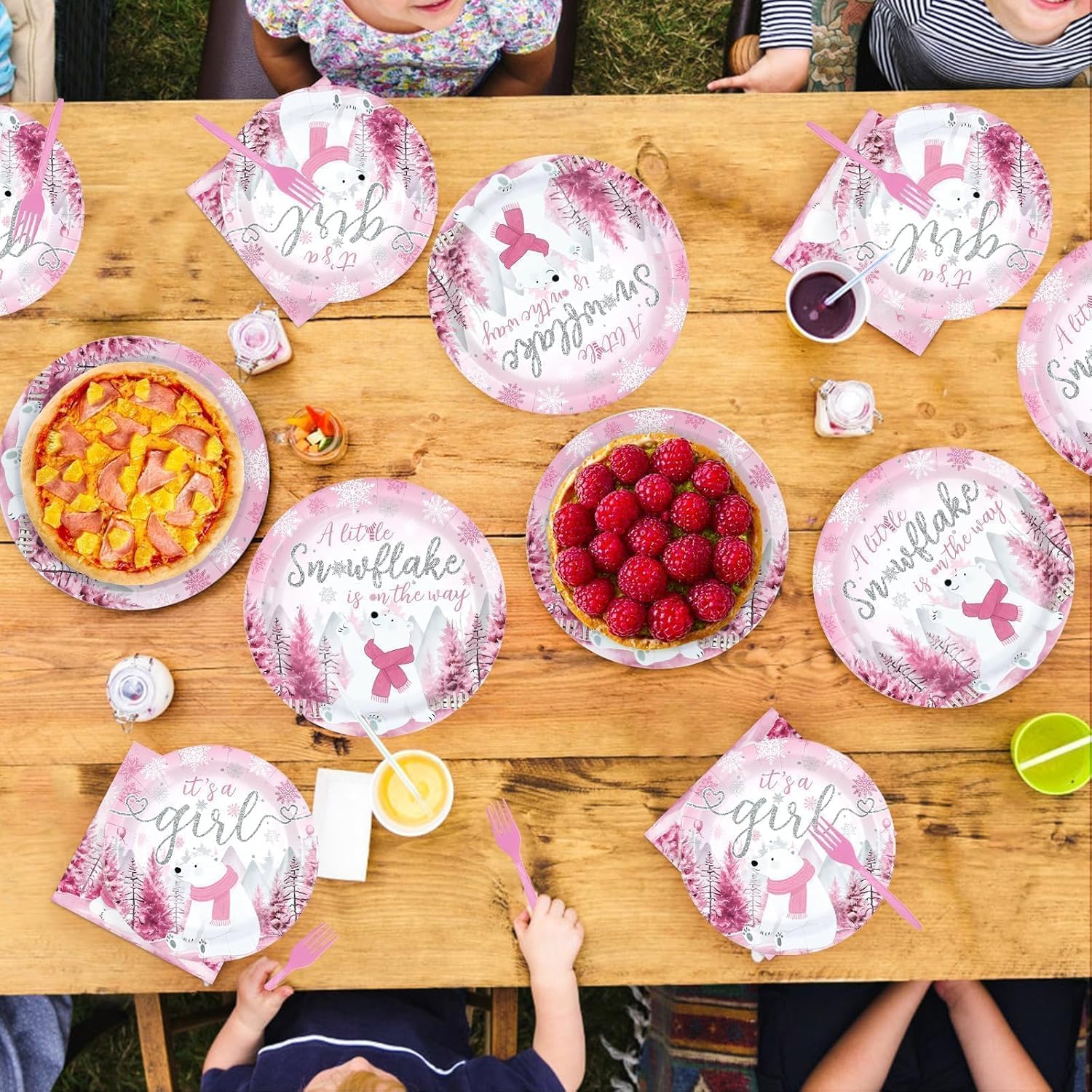 200Pcs Pink Winter Little Snowflake Baby Shower Decorations A Little Snowflake Is on the Way Plates and Napkins Baby lts Cold Tableware Set for Winter girl Baby Shower Gender Reveal Supplies Serves 50