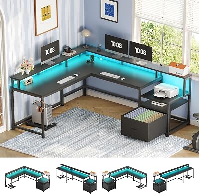 SEDETA 66" L Shaped Desk with Power Outlet, Reversible Home  - best gaming desk