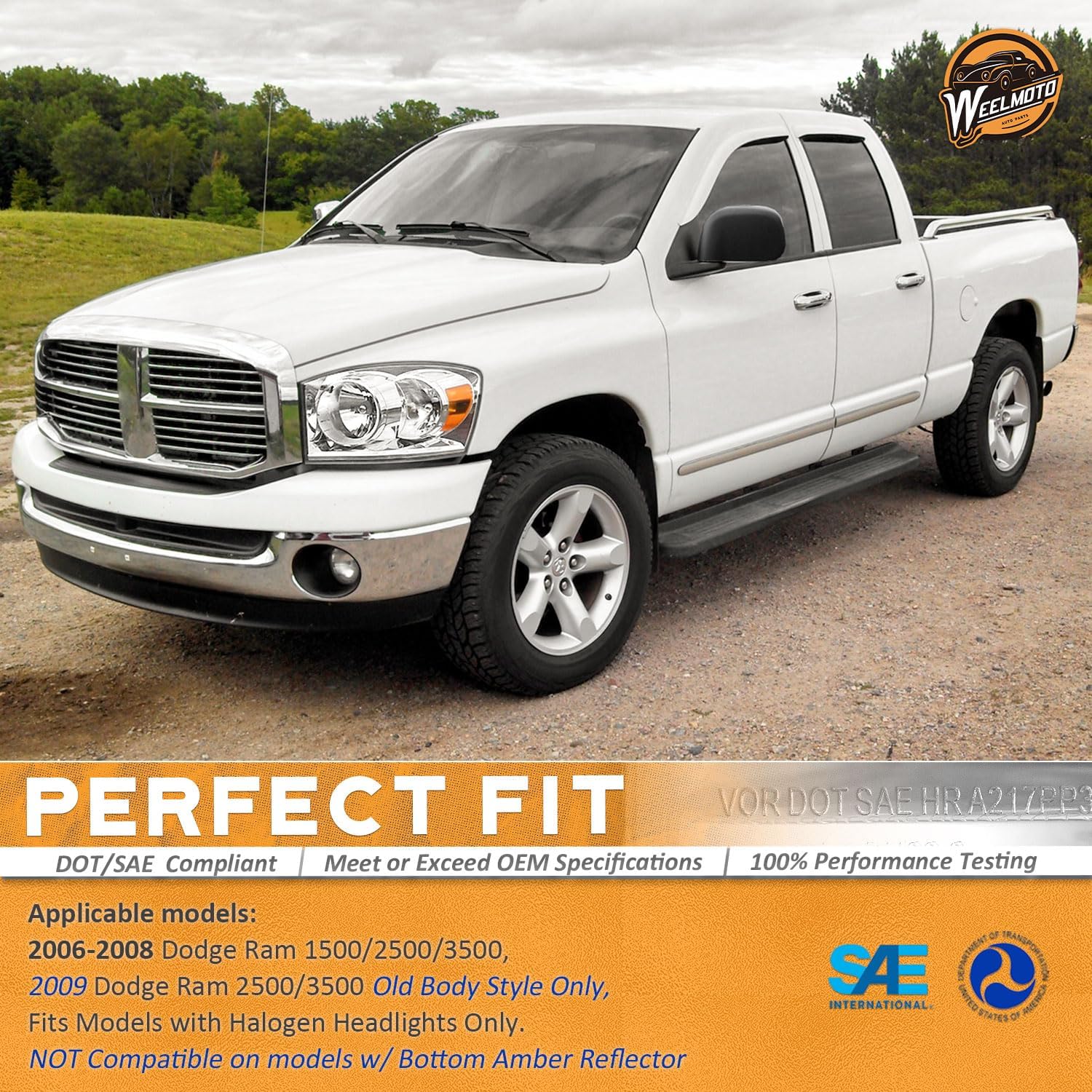 WEELMOTO Headlight Assembly for 2006 2007 2008 Dodge Ram 1500/2500/3500; 2009 Ram 2500/3500 Old Body Style Only Headlamp Replacement Chrome Housing