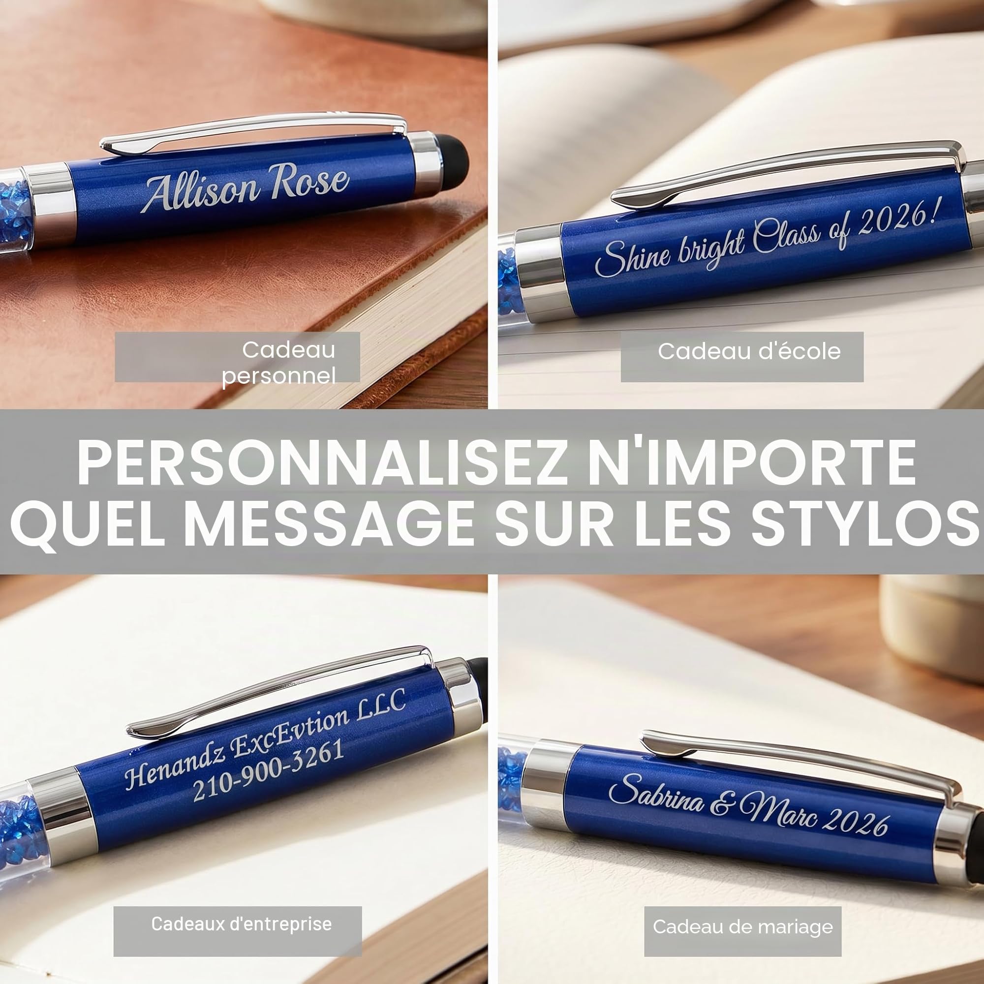 Stylos d'affaires personnalisés Stylos d'écriture fantaisie gravés avec nom ou message, nom de l'équipe, numéro de téléphone Pour la journalisation et l'écriture de bureau