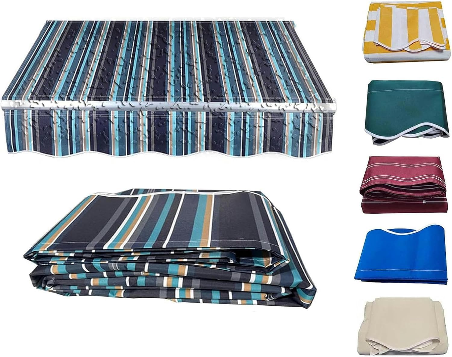 Retractable Patio Awning Sun Shade Cover (Fabric Only) Door Window Awning Fabric Replacement Outdoor Sunshade Canopy Canvas Water-Resistant Polyester Cloth(Size:8x9ft,Color:Blue Stripes)