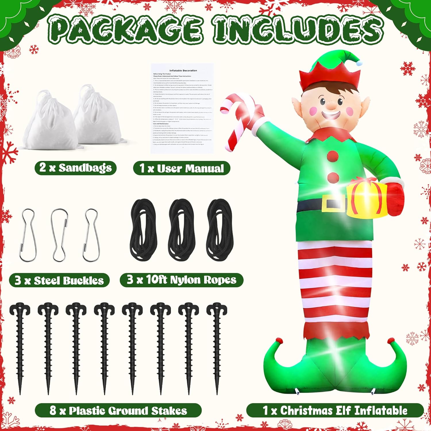 Christmas Inflatables, Giant 15 FT Christmas Elf Inflatable Outdoor Decoration, Blow Up Xmas Elf Holding Box, LED Lighted Holiday Yard Decorations for Lawn Garden Home Party Xmas Winter Decor