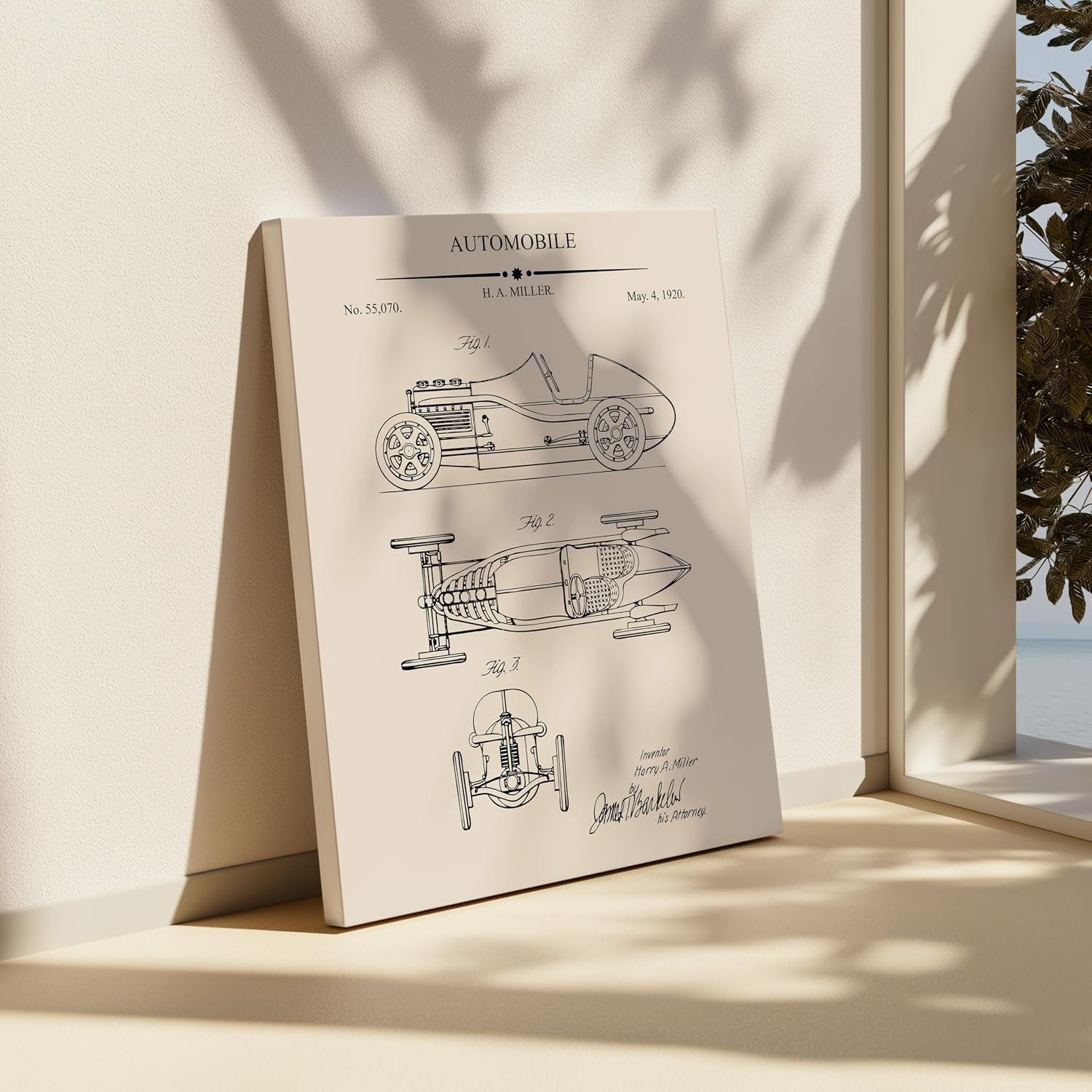 Poster Master Vintage Car Blueprint Canvas - Automobile Patent Print - Racing Vehicle Art - Car Enthusiast Gift - Transportation Art - Garage or Man Cave Wall Decor - 8x10 STRETCHED Canvas