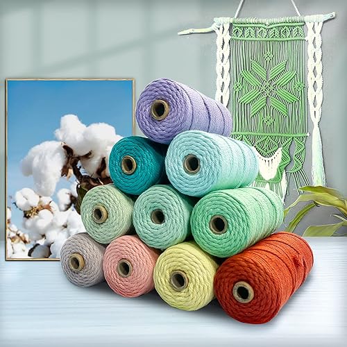 Miniatura 5 de Cuerda de macramé de algodón natural grueso de 0.118 in x 109 yardas, cuerda de algodón torcido de 4 hebras para macramé suave, color natural, hecho