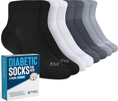 Doctor's Select Diabetic Socks for Men - 4 Pairs Diabetic Ankle Socks for Men  Neuropathy Socks for Men  Diabetes Socks