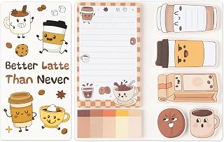 B1ykin Sticky Notes Set - 550 Sheets Memo Writing Pad Latte Design | Self-Stick Notes Pages, Teacher Appreciation Gift, School Office Supplies, Better Latte Than Never Design