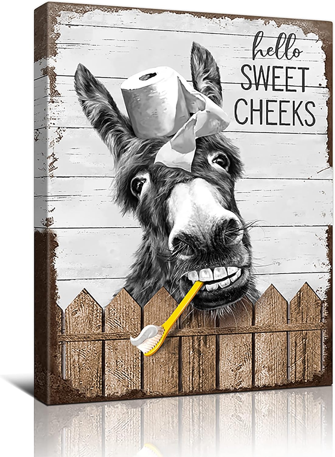 Funny Donkey Wall Art Black and White Farmhouse Bathroom
