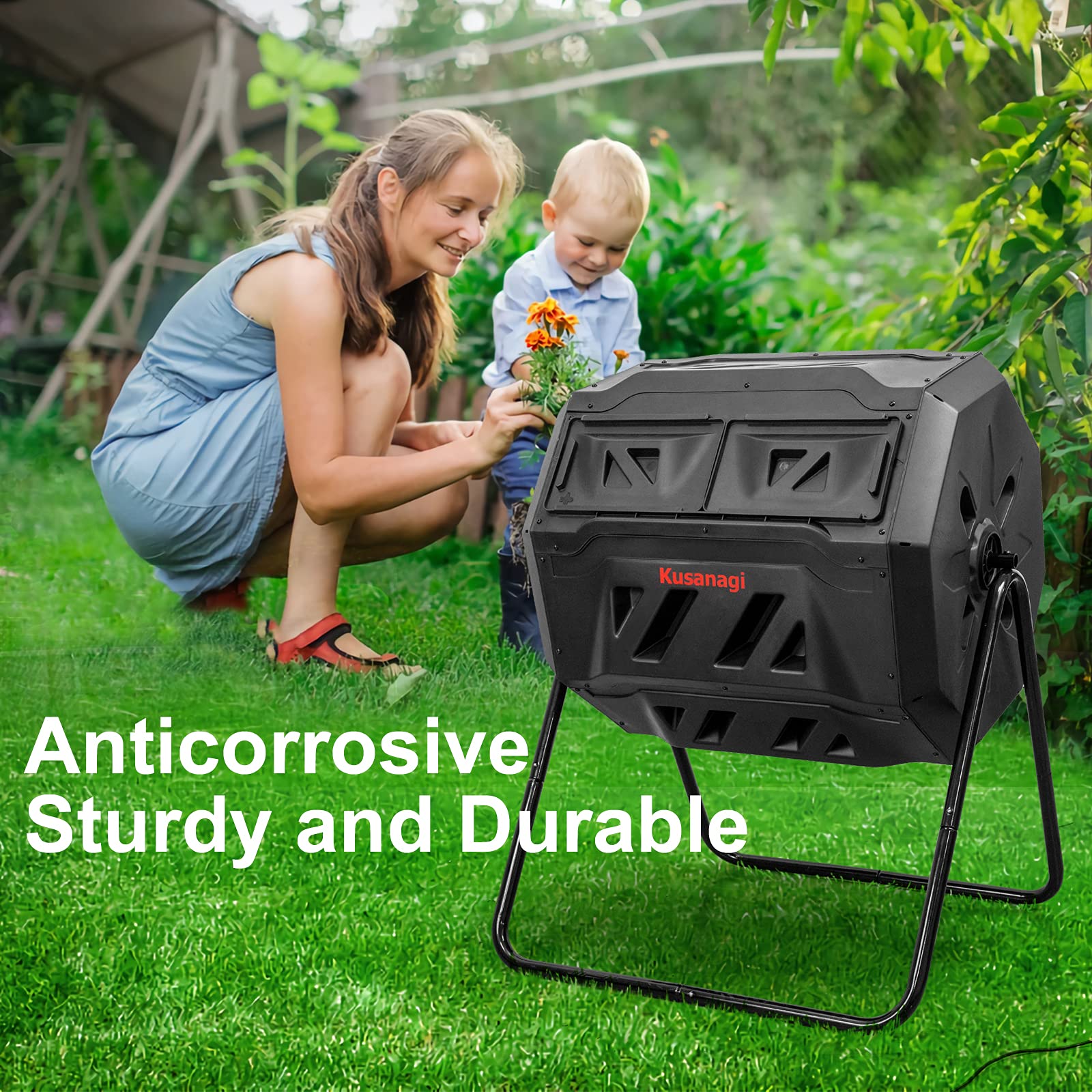 Kusanagi Compost Bin Outdoor Dual Rotating Chamber Compost Tumbler