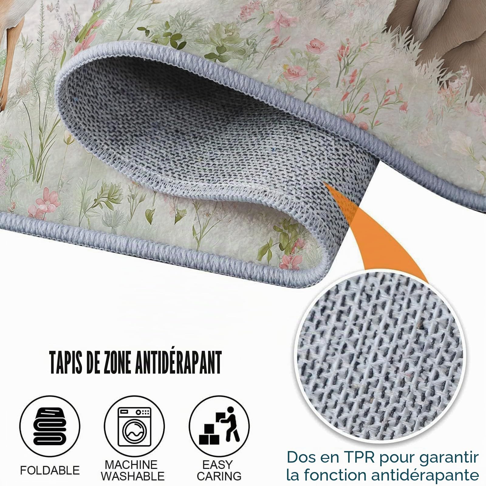 Tapis de décoration rectangulaire - Motif : forêt - Renard - avec Motif - Lavable - Antidérapant - en Flanelle Douce - pour Chambre d'enfant - 120 x 170 cm