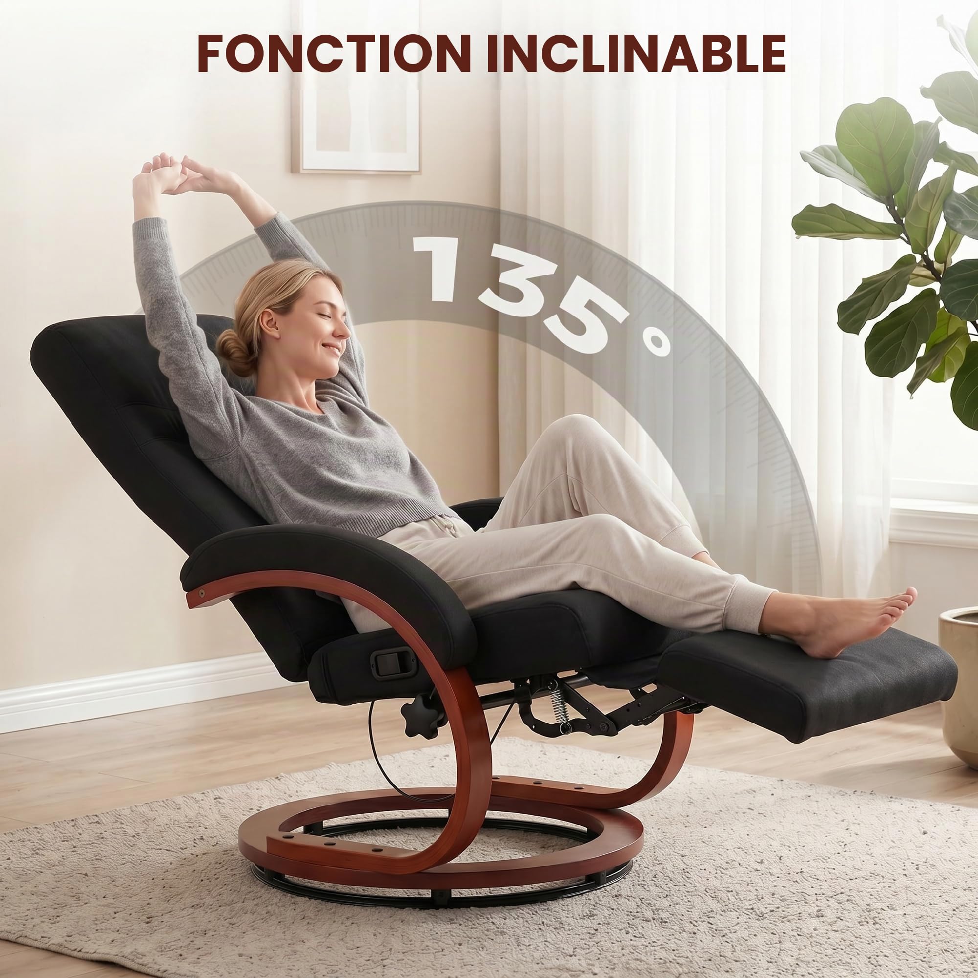 HOMCOM Fauteuil Relax avec Dossier Haut, Noir