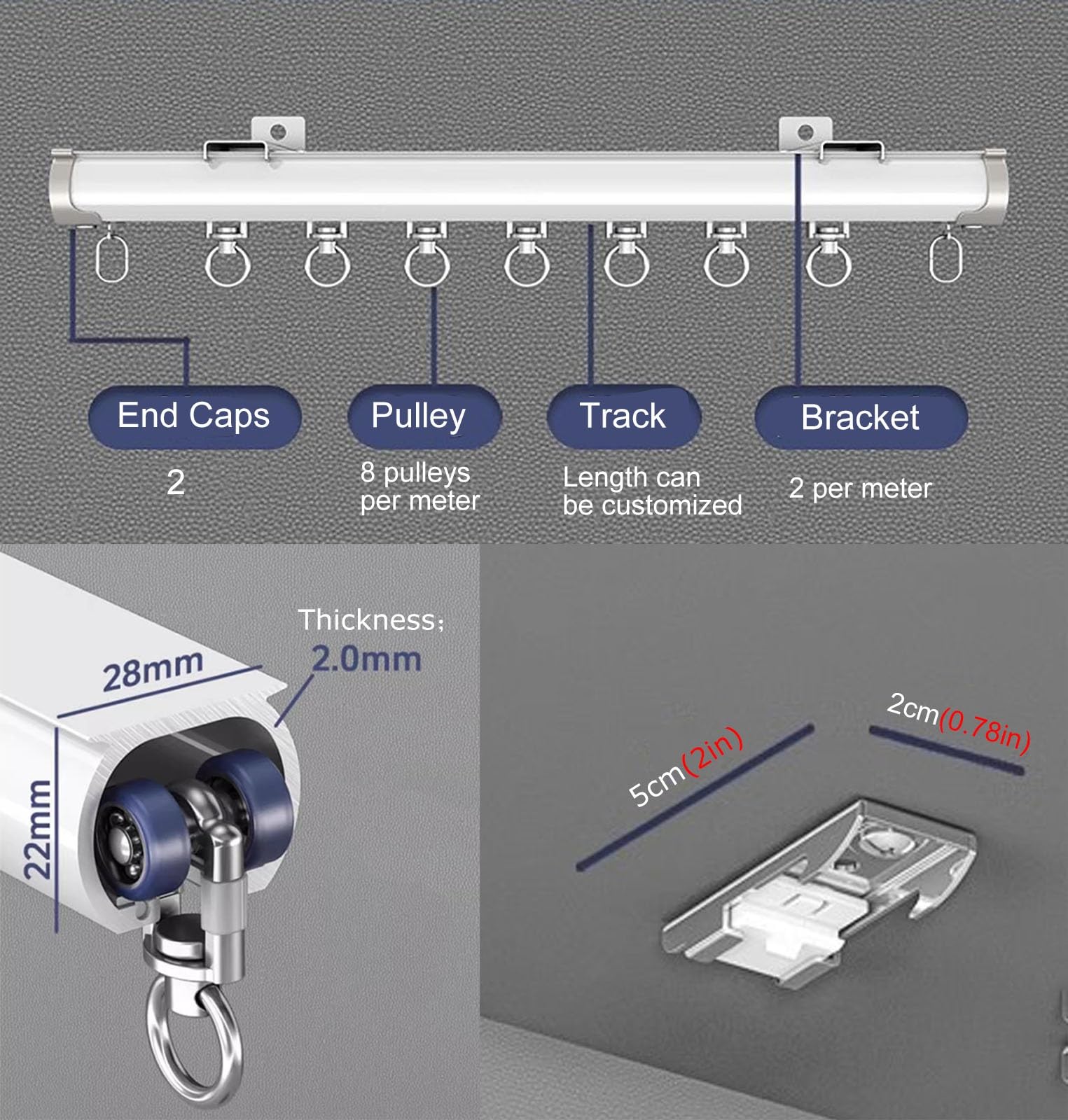 Sistema de montaje en techo y riel de puerta corredera resistente de 12 a 26 pies, longitud ajustable para un funcionamiento suave, fácil instalación, riel de pared duradero para uso doméstico y de