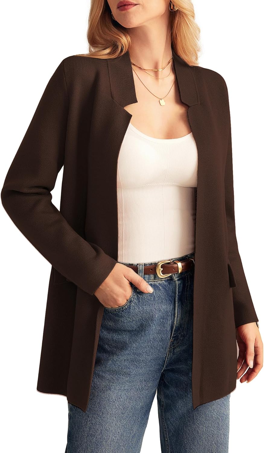 GRACE KARIN Women's 2025 Long Sleeve Open Front Knit Cardigan Notch Collar Sweater Blazer Jacket Fall Winter Clothing