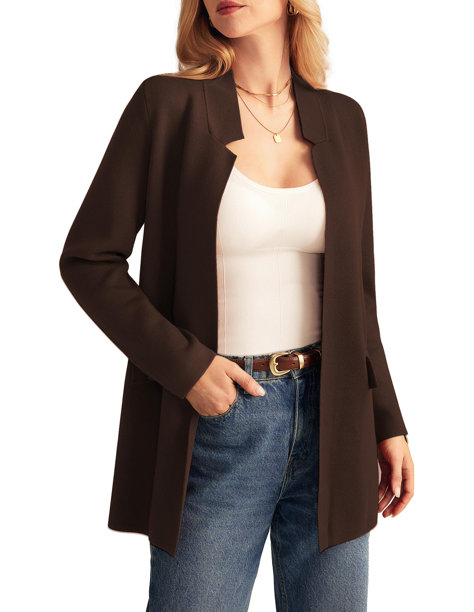 GRACE KARIN Womens 2025 Long Sleeve Open Front Knit Cardigan Notch Collar Sweater Blazer Jacket Fall Winter Clothing