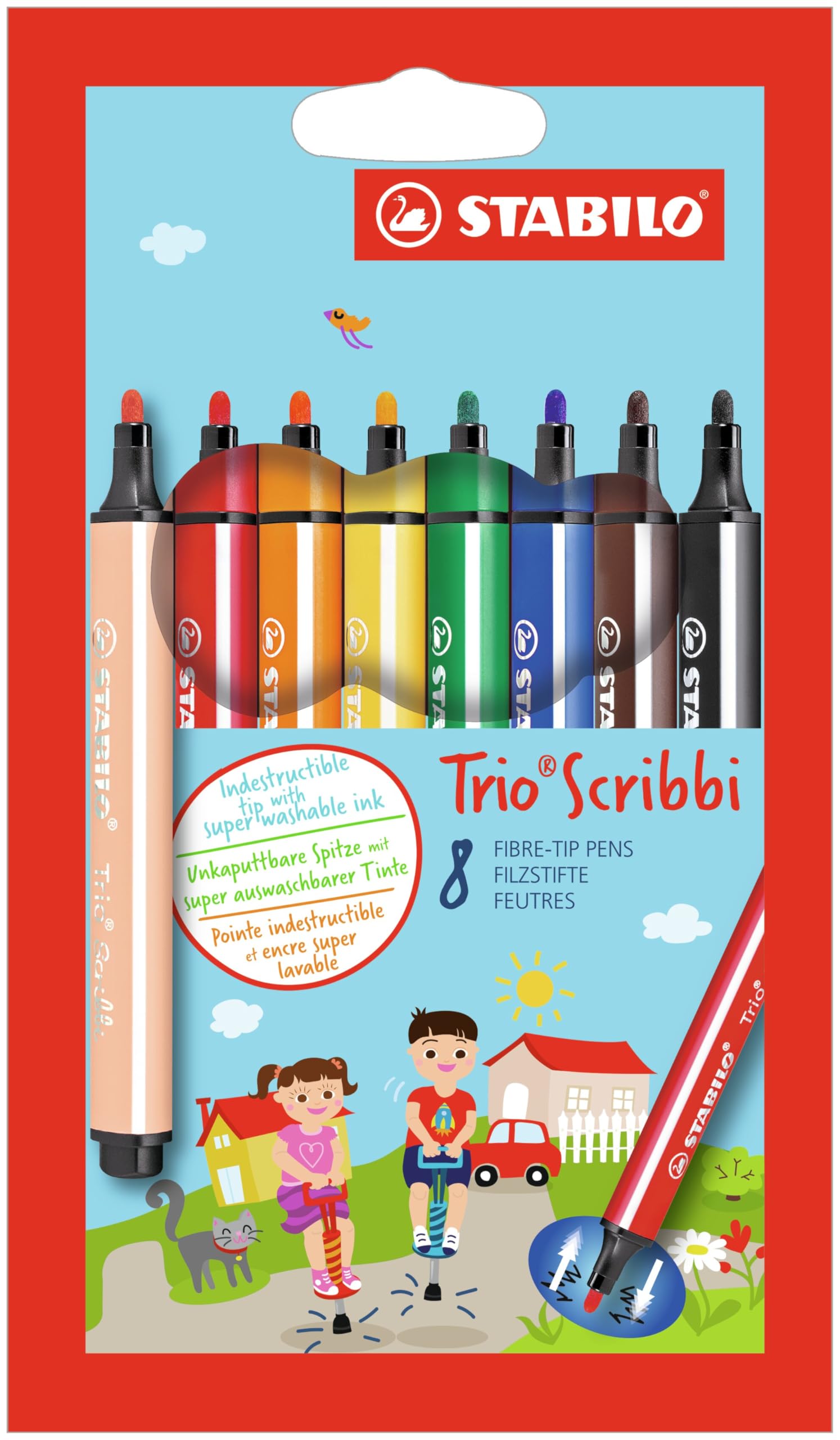 STABILO Trio Scribbi – Gefederter Dreikant-Filzstift, 8er Pack